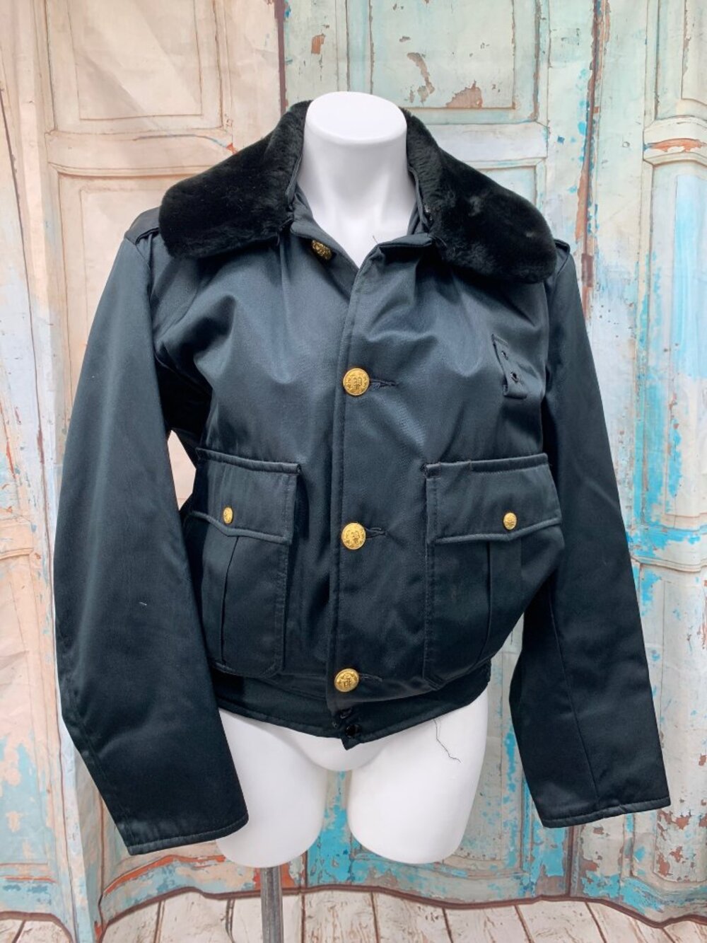 Golden Fleece Uniform Outerwear Jacket 38 Black Titan Cloth Faux Fur Collar Gold